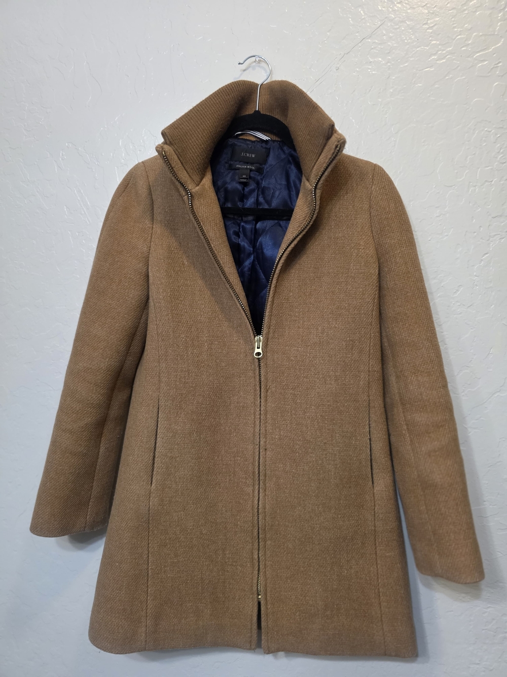 J. Crew Women's Camel Wool Zip-Front Coat